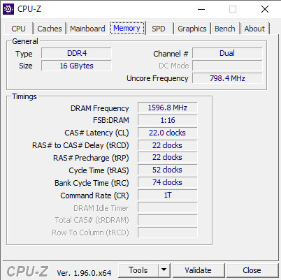 CPU-Zのシステム情報 Memoryタブ