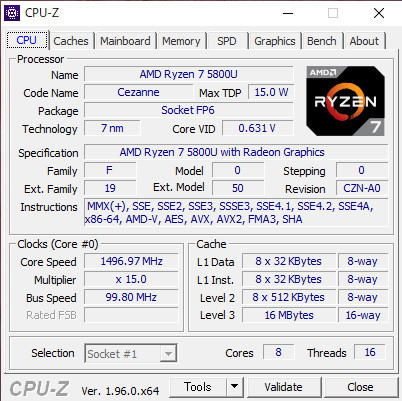 CPU-Zのシステム情報 CPUタブ